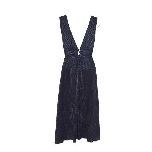 B2 NWT MONIQUE LHUILLIER Night Sky Deep V-neck Back Ties Sleeveless Dress Sz 16 - Picture 3 of 7
